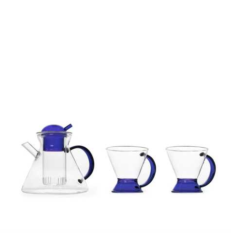 Tea Pot and 2 Tea Cups ( Blue or Green ) - Tea Pot and 2 Tea Cups ( Blue or Green )