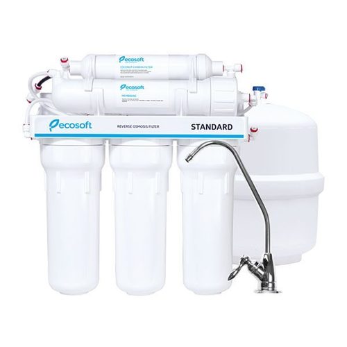 Standard reverse osmosis Filter 6-stages by Ecosoft - For Coffee Machine & Ice Maker  Filtration Technology - with Pump 200 gallon per day  6 stages standard RO system with Pump on metal rack Electricity needed (Power Supply should be available) Made in Germany With Installation.