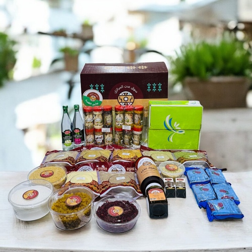 بوكس نقصه   رمضان 2026 - محتويات البوكسلوز عيدان 220 جم سمسم محمص 500 جم زرشك 220 جم جوز هند مبشور 350 جم كشمش ايرانى 750 جم نخى حشو&nbsp; 900 جم جريش اماراتى 900 جم هريس اماراتي 900 جم ماش اخضر مجروش 900 جم برغل اصفر ناعم 900 جم برغل اسمر ناعم 900 جم سميد ناعم رقم 900 جم 5 حبات تمر هندى ماريانا 275 جرام&nbsp; صينية بهارات 12 صنف قهوة عدن علبه 500 جرام دبس تمر 500 جرام علبه سوق عدن زعفران احمر 1/2 جرام الاحلام ماء ورد 500 مل الاحلام ماء زهر 500 مل تمر خلاص الخرج الخماش كرتون ربع كيلو