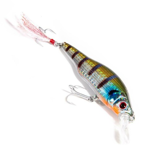 Percha Minnow Lure - The Percha minnow lure it's a must have in your tackle box, not because it's bright colors or because the internal rating system but because it will work with any type of fish. 
 Long 3.15in / 80mm Weight 0.39oz / 11gr Internal Rattling Mechanism VMC hook 4X Type: Slow Sinking Depth: 3 - 5 Feet