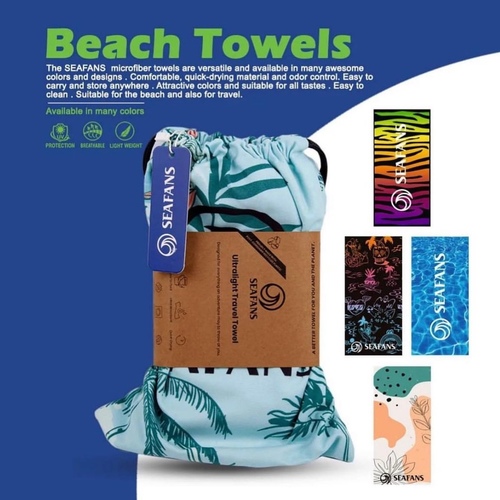 beach towels - * متوفره الوان مختلفهمناشف المايكرو فايبر من SEAFANS المميزات و المواصفات :* مناسبة للتشميس على الشاطئ * خامة مريحة وسريعة الجفاف ومضادة للميكروبات والروائح * سهلة الحمل والتخزين * سهلة فى التنظيف