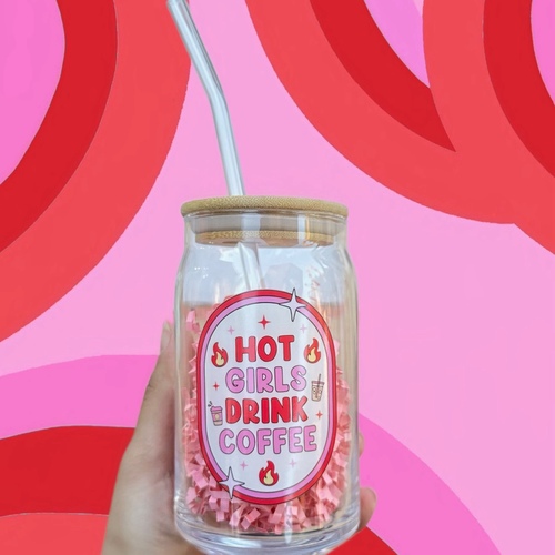 HOT GIRLS DRINK COFFEE🔥 - 16oz Glass Cup with Straw, Heat & Cold Resistant Drinking Glasses