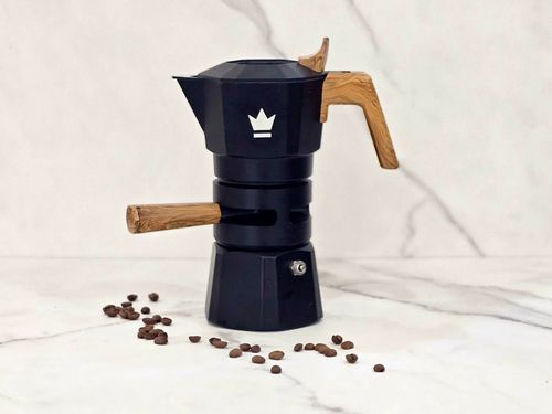 POT MOKA BLACK ALUM. W/WOOD FOR 2 CUPS - Moka Pot 2 cup espresso maker