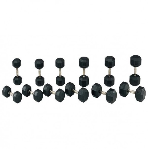 5LB-50LB RUBBER HEX DUMBBELLS WITH 3TIER RACK (DB-07R)
