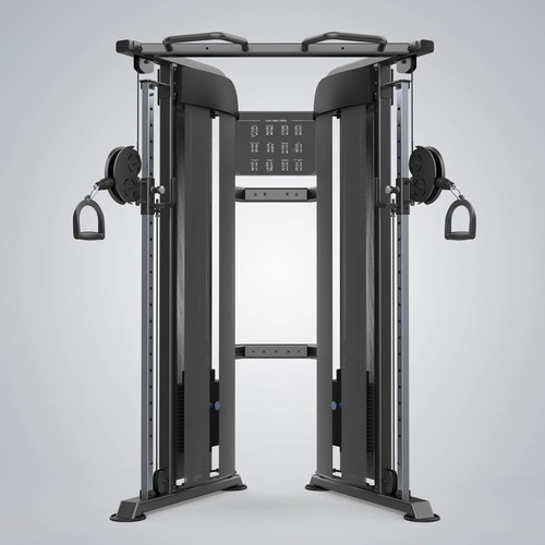 FUNCTIONAL TRAINER - LIGHT COMMERCIAL - Compact Functional Trainer is designed to provide nearly unlimited workouts in a limited space, ideal for home use or as a supplement to an existing workout in the gym. 15 selectable cable positions allow users to perform a variety of exercises. Dual 80kg weight stacks provide enough load even for experienced lifters.   High Space Utilization
● Two weight stacks, ideal for small facility spaces, allow two exercisers to use at the same time, with interchangeable accessories and Adjustable Bench for a wide variety of workouts. Ease of Use
● The easily adjustable handle height on both sides of the pulley allows one-handed adjustment, and the laser-etched markings provide accurate alignment. The 80kg weight stack on both sides provides a 2:1 ratio of power to resistance, providing sufficient weight for different exercises. Multiple Details
● Dual pull-up grips are rubber-coated for a comfortable and secure grip. The central attachment bracket with pegs stabilizes the structure while providing abundant storage functions.