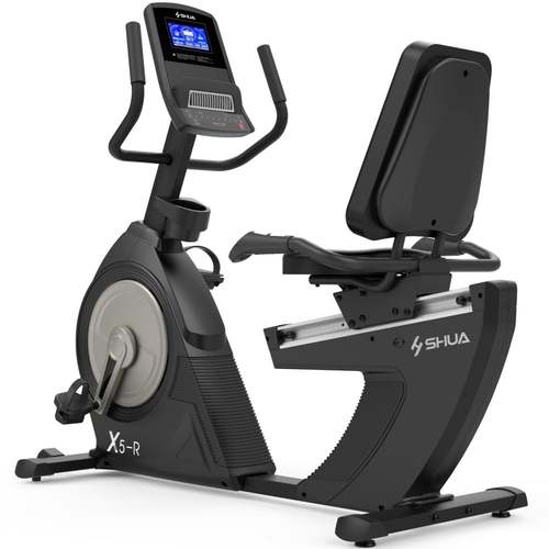 RECUMBENT EXCERCISE BIKE - SHUA X5R (SH-B6500R) recumbent carries out a comfortable and smooth workout. The creative walk-through design gives a stable and durable performance, allow users to easily get on and off the equipment. With the adjustable ergonomics seat design, users with different heights and ages can reach a effective, smooth and low impact workout. And the integrated console provides the most intuitive training experience. Features:Quiet and wear resistance performance is its specialty The weight ensures the stability and smoothness Wide walk-through frame design is for seniors and disabled persons Available to all exercisers with different heights Resistance-switch handlebar Integrated PU Foam cushion Aluminum Alloy Rail Easy to moveProduct Specs:
Name – Recumbent bike Screen – 7′ LCD Flywheel – 10.5kgs Resistance – 24 levels Brake system – Electromagnetic control system Weight allowed – 150KG Dimension(L.W.H) – 1600*660*1340mmMaterials:
AluminumColor:
Silver Gray , BlackProduct Assembled:
L 1600 W 660 H 1340Volume Assembled:
1.42 CBM