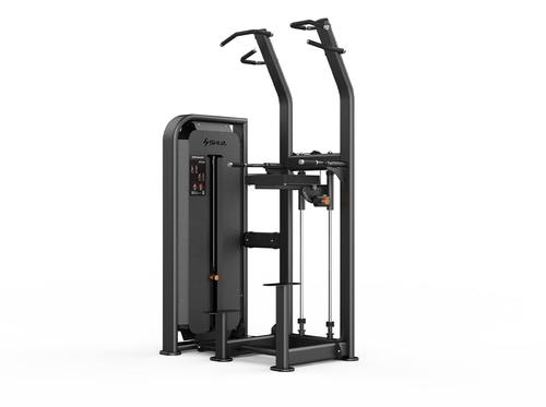 ASSIT DIP / CHIN - Assist dip chin, SH-G6851, helps build Back muscle groups.The 68 series strength equipment ,Premium quality material and skilled technology, pleasure experience, new design and comfortable feeling, all those vantages make exercise simply, easy and effective.SPECIFICATIONSNameAssist Dip/ChinModelSH-G6851Dimensions (L x W x H)1425 × 935 × 2375 mm / 56 × 37 × 94 inWeight Stack135 kg / 298 lbsNet Weight310 kg / 683 lbsGross Weight365 kg / 805 lbsMuscles TrainedPectorals, Deltoids, Triceps, Biceps