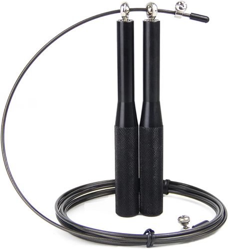 ALUMINIUM JUMP ROPE - ALUMINIUM JUMP ROPE&nbsp; SIZE 3000*2.6MM&nbsp; HANDLE LENGTH 18CM&nbsp; WEIGHT-165G BLACK COLOUR