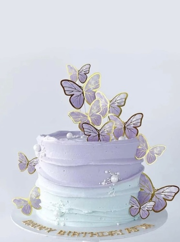 فراشات ورقية لون بنفسجي - 55 pieces of paper butterflies cake decoration