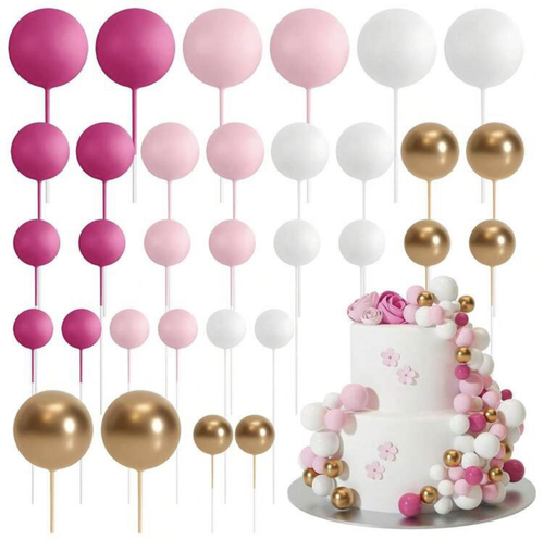 Gold and pink ball cake decorations (32 Pieces)