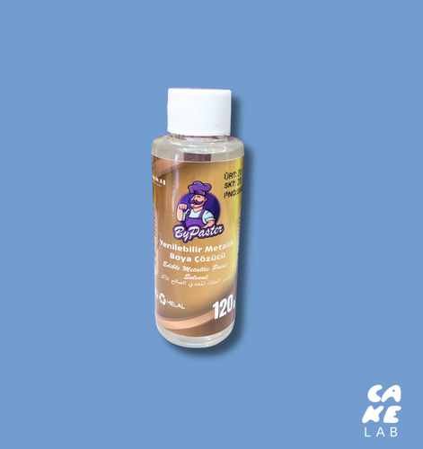 Solvent - This clear liquid solvent helps make metallic dust colors liquid. Simply pour the color dust into a clean plate and drop a small amount the edible clear liquid solvent stir until homogenous. Apply with a brush.