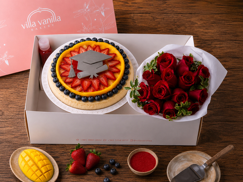 Graduation fruits cheesecake &flowers