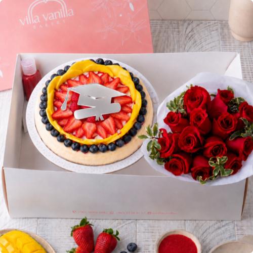 Graduation fruits cheesecake &flowers
