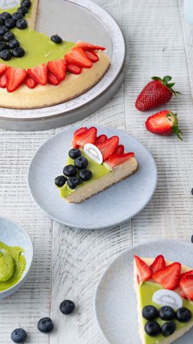 Letter Cheesecake with blue berry and strawberry