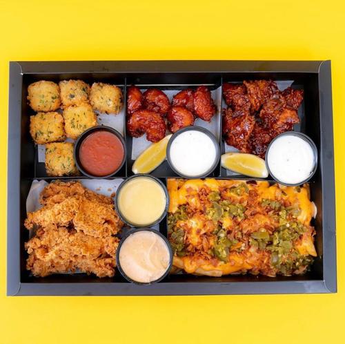 Appetizer Box - Manhattan fries, buffalo shrimp, chicken fingers, buffalo popcorn and onion rings