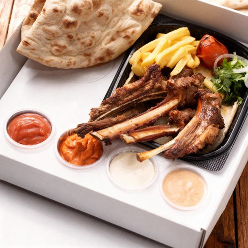 وجبة ريش - ريش + 4 أنواع صوص ( ثوم حار + طحينه عادي + طحينه نجفي + باربكيو ) + 2 خبز + بطاط + بقدونس + طماطم