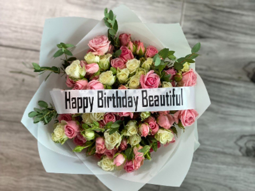 Happy Birthday Beautiful Black Printed Bouquet