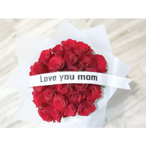 Love U Mom Ribbon Red Roses White Wrapping