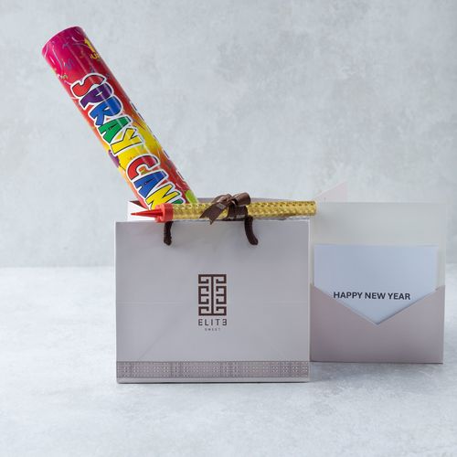 New Year Box - It contains a gift card, two fire candles, and a paper cannon