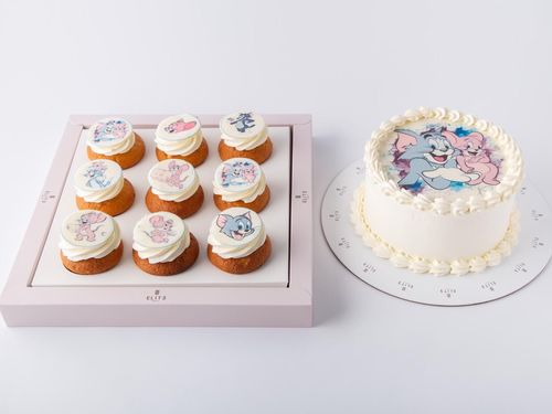 Kids Cake With Cupcakes 2 - 6-inch cake serves 8-10 people in vanilla and chocolate flavors, 9 vanilla cupcakes