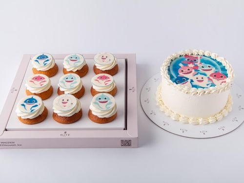 Kids Cake With Cupcakes 3 - 6-inch cake serves 8-10 people in vanilla and chocolate flavors, 9 vanilla cupcakes