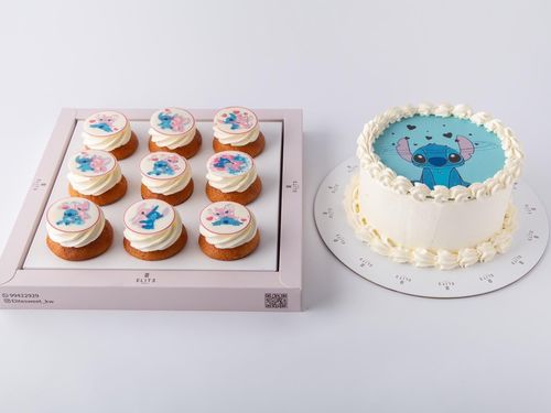 Kids Cake With Cupcakes 5 - 6-inch cake serves 8-10 people in vanilla and chocolate flavors, 9 vanilla cupcakes