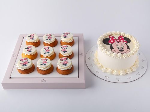 Kids Cake With Cupcakes 7 - 6-inch cake serves 8-10 people in vanilla and chocolate flavors, 9 vanilla cupcakes