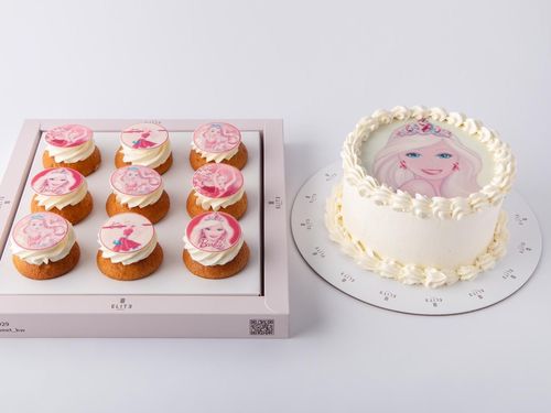 Kids Cake With Cupcakes 8 - 6-inch cake serves 8-10 people in vanilla and chocolate flavors, 9 vanilla cupcakes