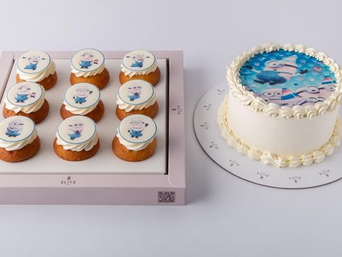 Kids Cake With Cupcakes 9 - 6-inch cake serves 8-10 people in vanilla and chocolate flavors, 9 vanilla cupcakes