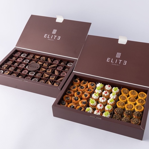 Chocolate and Fatayer Combo Box - 45 pieces of Belgian chocolate with caramel raspberry Nutella and spicy caramel flavors + fatayer labneh, pizza, potatoes and za'atar