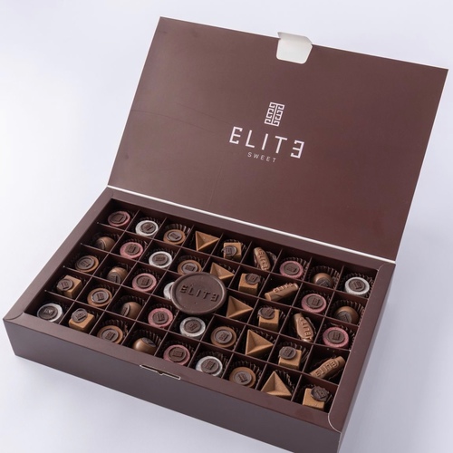 elite chocolate box - 45 pieces of premium chocolate with caramel, berry, Nutella, and caramel flavors with nuts
