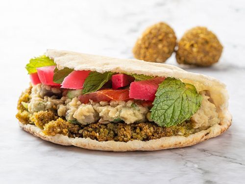 Mesh Bas Falafel - Super Falafel And Foul Sandwich - Falafel, foul , tahini, salad, pickles, mint and hummus.