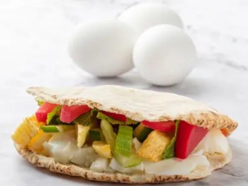 Super Eggs With Potatoes Sandwich - Boiled eggs, potatoes, salad, mint and pickles.