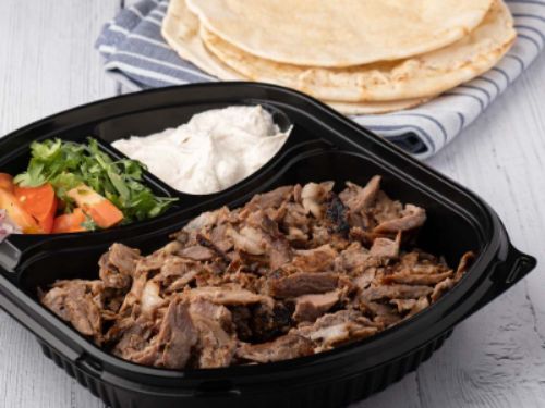 Meat Shawarma Plate - 250 gm meat shawarma with tahini and pickles.