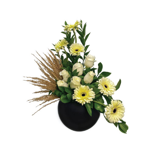 DESIGNER VASE WITH MIXED FLOWERS