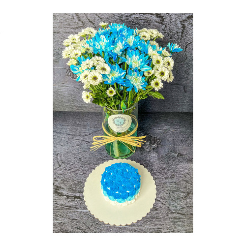 BLUE CAKE WITH BLUE VASE