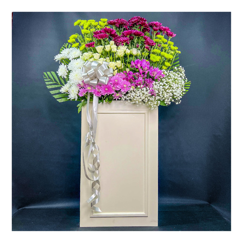 MIXED FLOWERS DESIGNER TALL WOODEN BOX