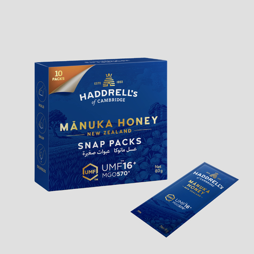 Snap Pack Manuka Honey +16 UMF - Small packs of Manuka honey 16+, considered one of the best types of honey rich in antibiotics. Ingredients: 100% Pure Manuka Honey Benefits: Helps treat immune deficiency and colds Resolves gastrointestinal and respiratory problems Fights stomach bacteria Beneficial for inflammation, stomach ulcers, and colitis
Symptoms: Safe for pregnant women and diabetic patients (provided the diabetes is moderate). How to Use: Squeeze the sides of the pack to release honey from the center.