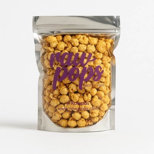 Healthy Caramel Popcorn - Ingredients: Mushroom Corn, stevia, lite caramel syrup, vanilla extract, baking soda, salt, butter, water serving size: 28g Nutrition facts: calories: 107 fat: 0.4g carbs: 25g sugar: 4g fiber: 1 g protein: 1g