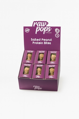 Salted peanut protein bites - 1 packet - each packet 2 pcs Ingredients: Peanut butter, pretzel, unflavored protein powder, unsweetened milk chocolate, unsweetened dark chocolate, roasted peanuts Serving size 1 bite Nutritional facts: Calories: 122.4 Fat: 9 g Total Carbohydrates: 9 g Fiber: 1 g Sugar: 2 g Added sugar: 0 g Protein: 8.8 g