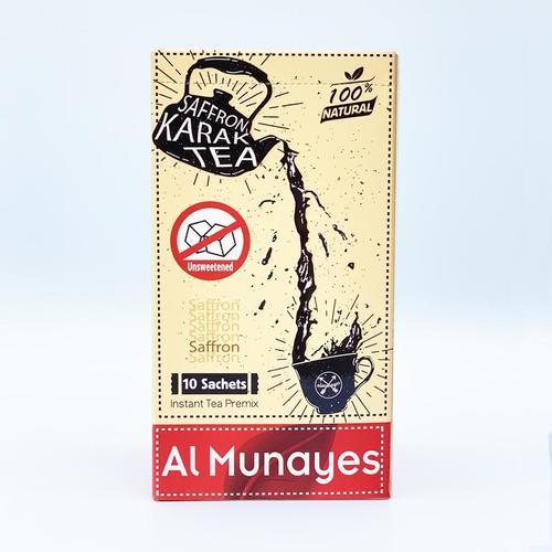 Karak Tea with Saffron - Brand Name: Almunayes 
Origin: India 
Weight: 200 g 
Contents: 10 tea bags 
Description: Instant blend – no sugar