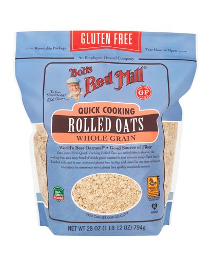BRM GF Rolled Oats Quick - Finally, oats that people with celiac disease or gluten intolerance can enjoy, too! Our Gluten Free Quick Cooking Rolled Oats are rolled extra thin to shorten the cooking time, much like instant oats. Roasting the oat groats enhances that wholesome, robust flavor and satisfying texture you crave. Finally, the processed groats are packaged in our 100% gluten free facility and tested again to ensure their purity. Faster than steel-cut oats but with all the nutrition! Gluten Free Quick Cooking Oats make a delicious and healthy “instant oats” alternative to the little packets other brands offer (without being loaded with preservatives and sugar), and with better texture, too. Add in extras like chia seeds, flaxseed meal, dried fruit, nuts, seeds, or whatever ingredients you love in your instant oats! Mix with steaming hot water and microwave on high for 1 to 2 minutes, then let stand for another 2 minutes, and you’ve got a healthy and easy whole-grain breakfast ready to go. Eating raw oats is generally safe, but may cause digestive issues or increase the risk of foodborne illness. 
 Size: 794 g