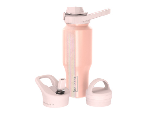 Coldest 1 L Universal Bottle | Forever Pink Glitter - Fully insulated. It comes with 3 kind of lids (Sport lid, Loop lid, and Chug lid) 36+ Hours Cold, 12+ Hours Hot. Fits big ice cubes. Lightweight. Very strong and solid build. Floats in oceans and pools. Doesn't leak, doesn’t rust.