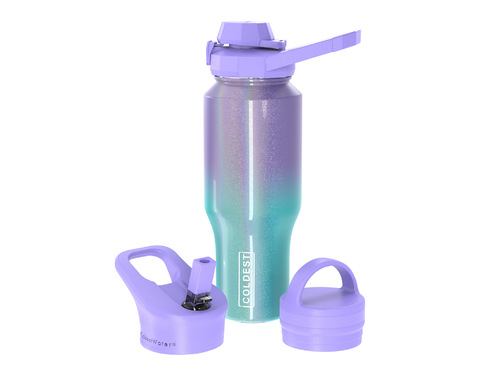 Coldest 1 L Universal Bottle | Interstellar Reef Glitter - Fully insulated. It comes with 3 kind of lids (Sport lid, Loop lid, and Chug lid) 36+ Hours Cold, 12+ Hours Hot. Fits big ice cubes. Lightweight. Very strong and solid build. Floats in oceans and pools. Doesn't leak, doesn’t rust.