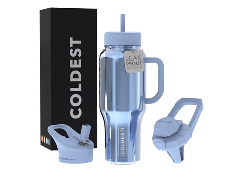 Coldest 1 L limitless | Blue Reflections - Fully insulated. It comes with 3 kinds of lids (Sport lid, Sip lid, and Chug
lid) 36+ Hours Cold, 12+ Hours Hot. Fits big ice cubes. Lightweight. Very strong and solid build. Floats in oceans and pools. Doesn’t leak, doesn’t rust.