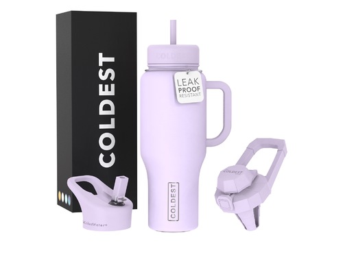 Coldest 1 L limitless | Lilac - Fully insulated. It comes with 3 kinds of lids (Sport lid, Sip lid, and Chug lid) 36+ Hours Cold, 12+ Hours Hot. Fits big ice cubes. Lightweight. Very strong and solid build. Floats in oceans and pools. Doesn’t leak, doesn’t rust.