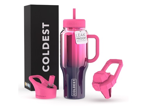 Coldest 1 L limitless | Orchid Reflections - Fully insulated. It comes with 3 kinds of lids (Sport lid, Sip lid, and Chug
lid) 36+ Hours Cold, 12+ Hours Hot. Fits big ice cubes. Lightweight. Very strong and solid build. Floats in oceans and pools. Doesn’t leak, doesn’t rust.