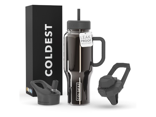 Coldest 1 L limitless | Polished Graphite - Fully insulated. It comes with 3 kinds of lids (Sport lid, Sip lid, and Chug lid) 36+ Hours Cold, 12+ Hours Hot. Fits big ice cubes. Lightweight. Very strong and solid build. Floats in oceans and pools. Doesn’t leak, doesn’t rust.