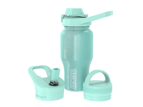 Coldest 770 ml Universal Bottle | Astronaut Green Glitter - Fully insulated. It comes with 3 kind of lids (Sport lid, Loop lid, and Chug lid) 36+ Hours Cold, 12+ Hours Hot. Fits big ice cubes. Lightweight. Very strong and solid build. Floats in oceans and pools. Doesn't leak, doesn’t rust.