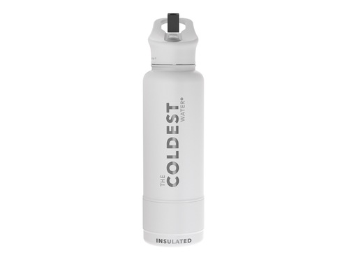 Coldest 1.2 L Sports Bottle | White - Engineered with triple insulated layers of stainless steel. Fully insulated flip top lid. 36+ Hours Cold, 12+ Hours Hot. Fits big ice cubes. Lightweight. Very strong and solid build. Floats in oceans and pools. Doesn’t leak, doesn’t rust.